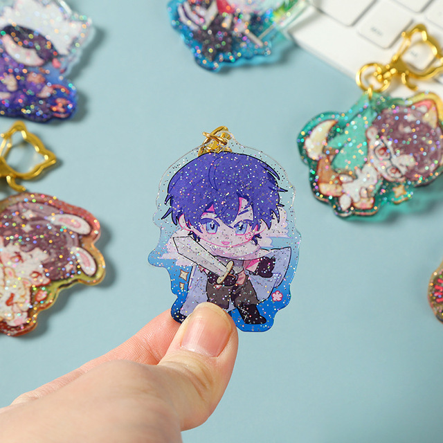 Glitter Acrylic Digital Photo Keychain Custom Design Plastic Clear Anime Cartoon Figure Keyring Personalized Digital Printing