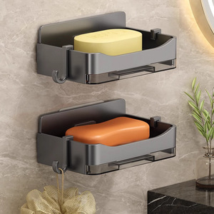 Rong Ling Wall Mount Double Layer Soap Dish Plastic Rectangular Drainable Bathroom Soap Rack No Drilling Required - Product Image 1