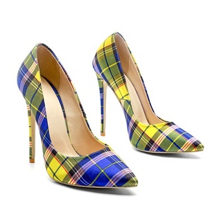 Escarpins à talons aiguilles de 10 cm pour femmes, grande taille 45, style tartan coloré, bout pointu - Product Image 6