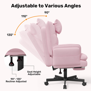Chaise de bureau ergonomique pivotante moderne en velours avec appui-tête et repose-pieds, inclinable à 135°, réglable en hauteur, pour la maison, le bureau et l'école - Product Image 3