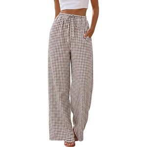 Women's Linen Palazzo Pants Wide Leg High Waist <b>Flowy</b> Beach Trousers With Pockets Breathable Summer Wear - Product Image 2