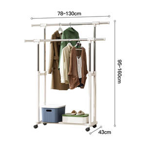 Porte-vêtements moderne mobile à double <span class=keywords><strong>tringle</strong></span> en métal, télescopique et réglable en hauteur, pour intérieur et extérieur, séchoir à linge pour balcon et porte-manteau pour salon - Product Image 6