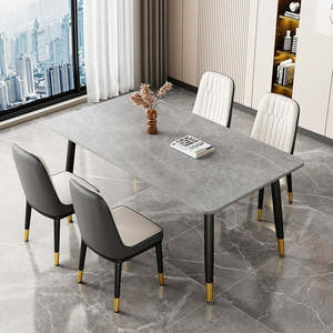 Juego de Comedor Moderno de 4 Piezas con Mesa de Piedra Sinterizada Resistente a los Arañazos, Patas de Metal, Diseño Plegable, 4 Plazas para la Cena - Product Image 1