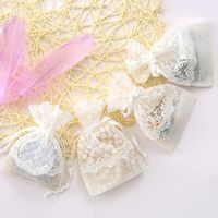Kantong Organza Kecil untuk Souvenir Pernikahan, Ulang Tahun, Kerajinan Perhiasan, Tas Serut Renda Putih Benang Bambu Lembut untuk Kemasan Hadiah
