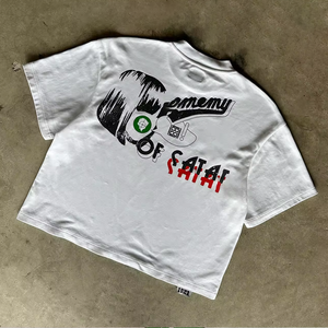 Tùy Chỉnh Bán Buôn T Áo Sơ Mi Nhà Sản Xuất Mặt Trời Faded Axit Rửa Cắt 300gsm Thư Heavyweight Bông Boxy T-Shirt Người Đàn Ông - Product Image 2