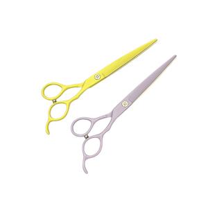 Tijeras de peluquería para mascotas K7, hoja plana de acero inoxidable de 7 pulgadas, amarillo y morado, para cortar el pelo de perros, tijeras profesionales - Product Image 2