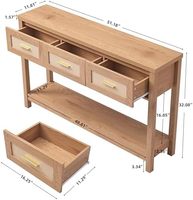 Table console en bois à 3 tiroirs, étagère de rangement style bohème, table étroite pour canapé, 2 niveaux, pour salon, couloir, hall d'entrée, meubles de maison