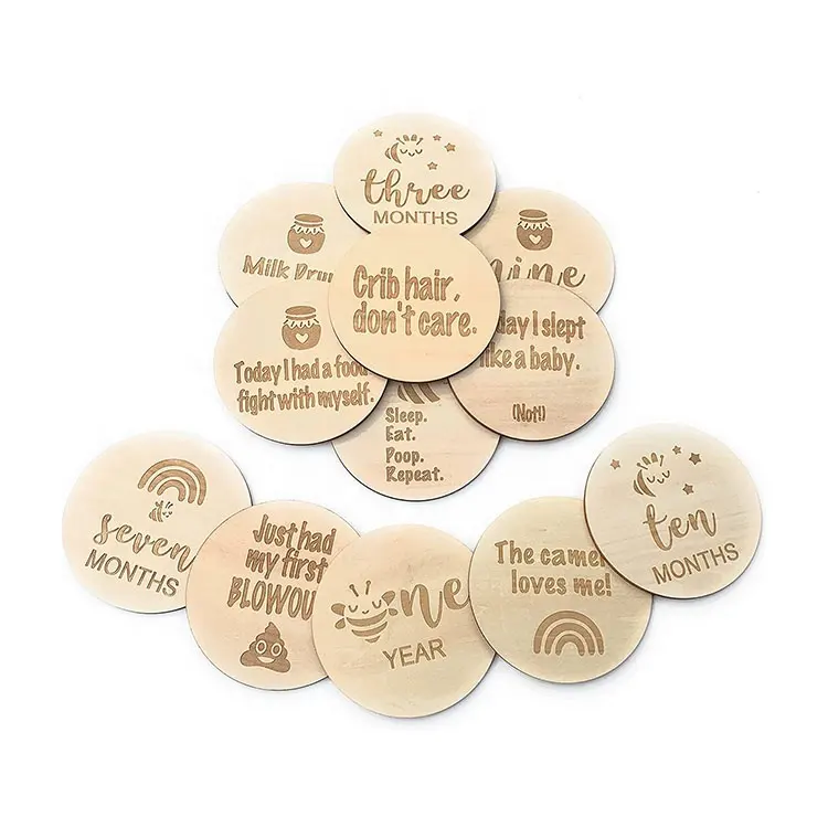 Wooden Engraved Monthly Plaques baby monthly milestone cards discs gifts