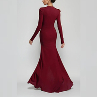 Robe de soirée sirène rouge à col haut et manches longues avec applique florale en cristal froncé sur le côté, robe de cérémonie pour femme personnalisable