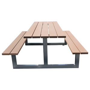 Meubles d'extérieur en bois <span class=keywords><strong>composite</strong></span> plastique <span class=keywords><strong>Table</strong></span> de pique-nique Restaurant Café <span class=keywords><strong>Table</strong></span> d'extérieur en bois WPC avec deux bancs - Product Image 2