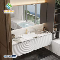 Meuble de salle de bain mural moderne en bois massif Juerte 2025 de luxe OEM, avec évier, miroir et drain en cuivre, pour maison, bar, hôpital