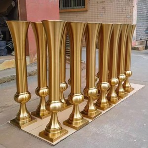Accesorios para Bodas, Guía de Decoración de Mesa de Comedor, <span class=keywords><strong>Centro</strong></span> de Mesa Dorado con Flores, de Acero Inoxidable Electrochapado - Product Image 1