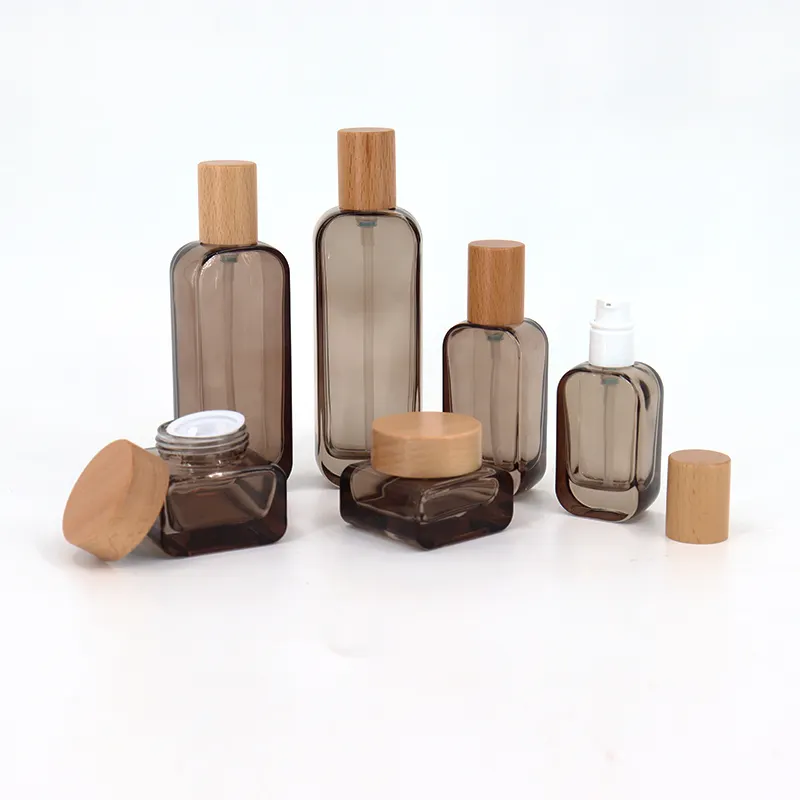 Conjunto de frascos de vidro para creme facial e spray de base líquida de vidro fosco transparente luxuoso de 30ml, hidratante e toner
