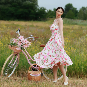 Đầm <span class=keywords><strong>maxi</strong></span> in hoa dây spaghetti có viền xếp nếp kiểu dáng ngọt ngào cho trang phục thường ngày cuối tuần - Product Image 2