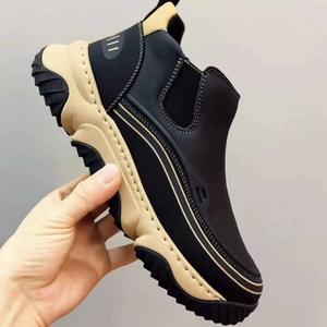 M015 New Spring Men's Handmade Casual Leather Shoes <b>Retro</b> Large Toe, Slip-on Thick-soled Breathable Trendy Men's Leather Shoes - Product Image 4