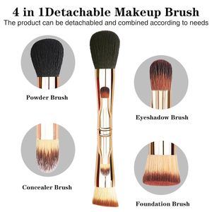 Set <span class=keywords><strong>de</strong></span> Brochas <span class=keywords><strong>de</strong></span> Maquillaje 4 en 1, Tamaño Viaje, Todo en Uno, Brochas para Base, Ojos y Abanico, con Pelo Sintético Angular y Logotipo Personalizado para Rostro - Product Image 4