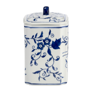 Vaso in ceramica con coperchio, design floreale blu, per decorazioni domestiche, complemento d'arredo moderno - Product Image 3
