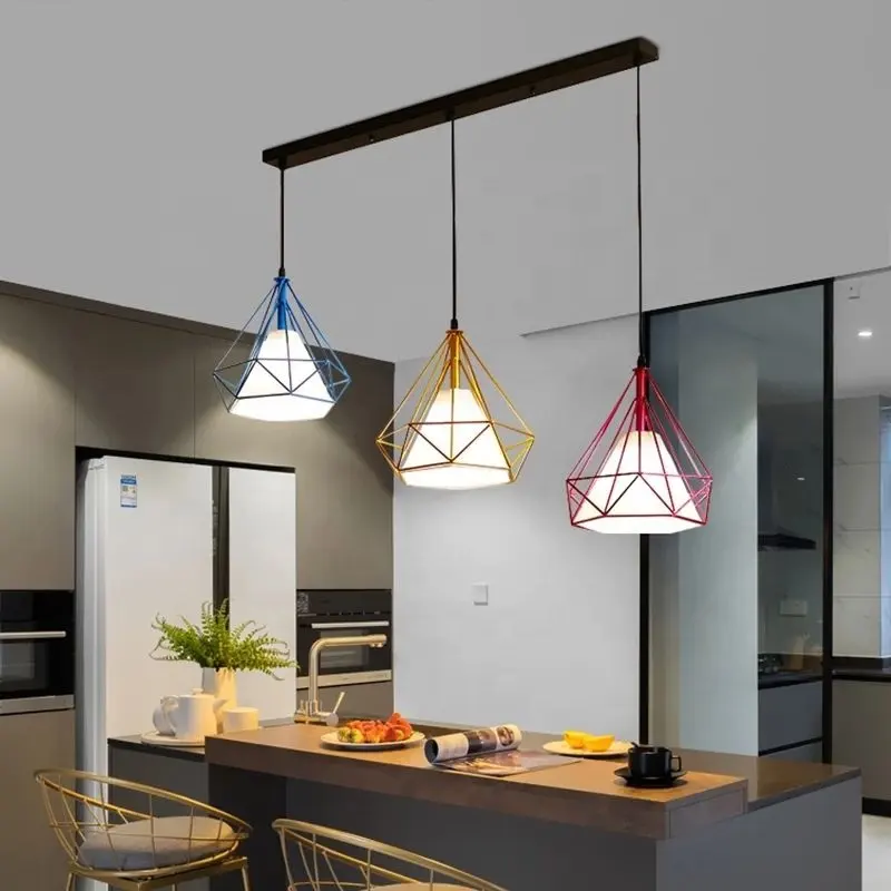 Lampe suspendue industrielle moderne Vintage en métal, 3 lampes, lustre géométrique E27, pour Bar, cuisine