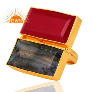 Anillo de plata de diseño fantástico, venta al por mayor, Natural labradorita, anillo de piedras preciosas de Calcedonia rosa para mujer, regalo para ella - Product Image 2