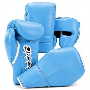 Gants de boxe en cuir bleu ciel, à lacets, pour entraînement, équipement de combat pour adultes, pour la pratique sportive - Product Image 3
