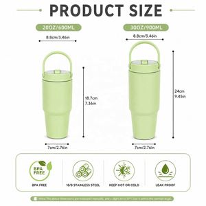 Gobelet isotherme portable en acier inoxydable avec poignée, anti-fuite, avec paille rabattable, personnalisable avec logo, 20oz 30oz - Product Image 3