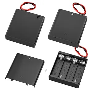 AA Battery Case Holder ABS Plastic Black Housing 4AA Battery Holder With Cover And ON-OFF Switch Wire Leads For 4AA Battery