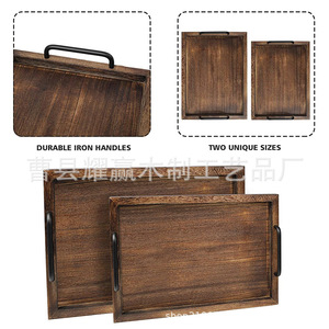 Plateau rectangulaire en bois massif avec poignées 34x24x3cm, style japonais vintage, plateau à thé, rangement de bureau, plateau de service - Product Image 5