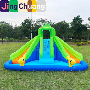 Château gonflable pour enfants Jumping Di en PVC avec double toboggan, pulvérisation d'eau, mur d'escalade, trampoline, <span class=keywords><strong>filet</strong></span> de sécurité pour l'intérieur et l'extérieur - Product Image 1