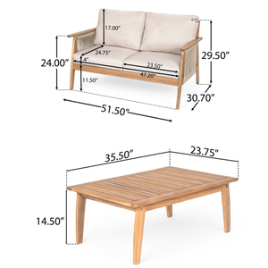 Conjunto de Muebles de Jardín Modernos y Resistentes de 2 Piezas, Hechos de Madera de Acacia y Cuerda, con Sofá de Dos Plazas y Mesa de Centro con Tela Impermeable - Product Image 2