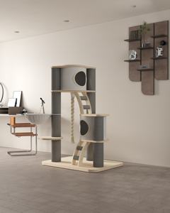 برج تسلق للقطط فاخر متعدد المنصات مصنوع من ورق الكرافت والحبال والسيزال وخشب البتولا والمطاط مع وحدة معيشة مبطنة - Product Image 6