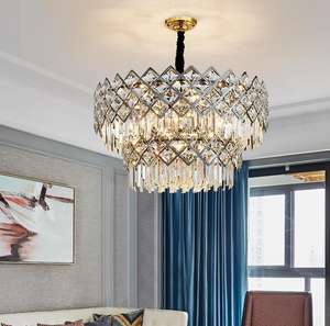 Décoration de luxe Pendentif Lumière Luxueux Argent Rond Lustre Cristal pour Salon Led - Product Image 4