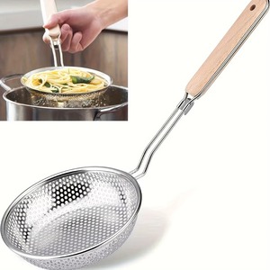 Passoire en acier inoxydable avec manche en bois, écumoire à mailles fines pour pâtes, fruits, légumes, cuisine - Product Image 1