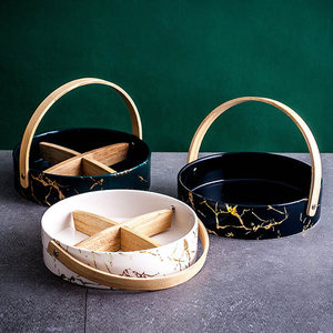 Nordic Luxury Gold <strong>Metal</strong> Porcelain Dried Fruit Snack Plate Multi Ceramic Grid Plates <strong>Candy</strong> Dessert <strong>Trays</strong> Afternoon Tea Dishes - Product Image 4
