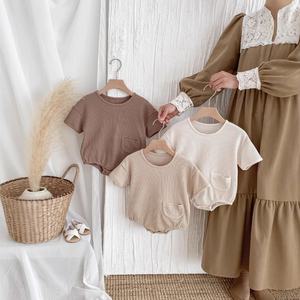 2025 Одежда для новорожденных, повседневный слитный летний костюм, удобная Вафли с коротким рукавом, мягкая шапка с маленьким карманом, детский комбинезон - Product Image 2