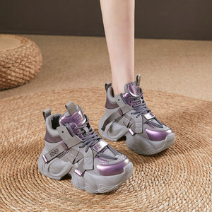 Chaussures de marche décontractées et sportives pour femmes en cuir véritable, plateforme printemps 2026, semelle épaisse, hauteur accrue de 8 cm, coussin d'air respirant - Product Image 3