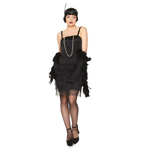महिलाओं की 19 20 की फैंसी मार्डी ग्रास फ्लैपर ड्रेस और कार्निवल प्रदर्शन ब्लैक हैल्टर स्टेज वियर - Product Image 2