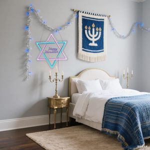 Insegna al Neon di Hanukkah, Stella di David con Gradiente Rosa-Blu, Luce LED con Scritta 'Happy Hanukkah', Insegne al Neon Personalizzate - Product Image 6