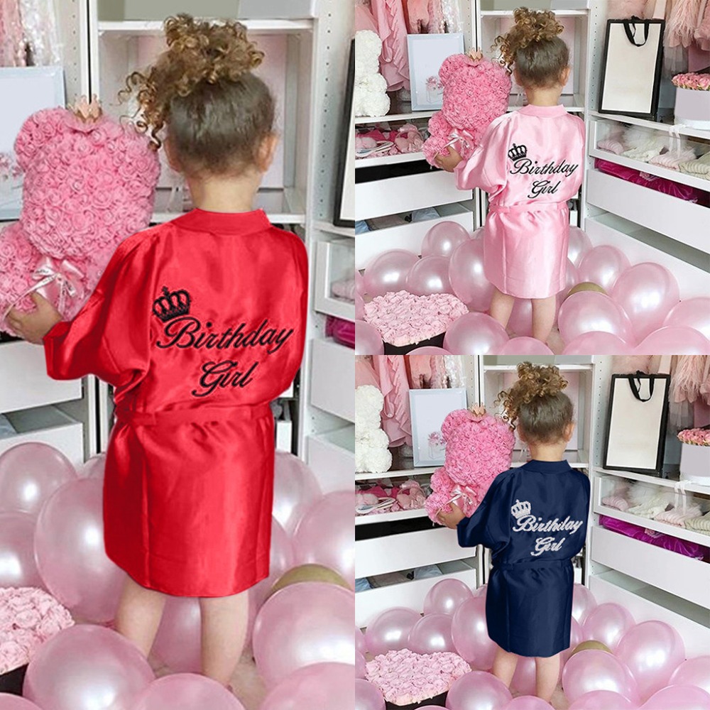 Атласная одежда для сна, детский халат на день рождения для девочек