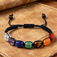 Bracelet ajustable en pierre naturelle colorée populaire en gros, bracelet perlé en pierre carrée de cristal pour femmes et hommes, bijoux cadeau