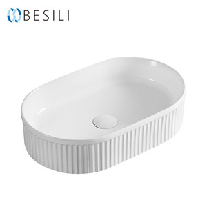 Lavabo in <span class=keywords><strong>Ceramica</strong></span> Artistica per Hotel, Disponibile per Ordini all'Ingrosso, <span class=keywords><strong>Lavandino</strong></span> Ovale Moderno e Minimalista con Design a Strisce - Product Image 2