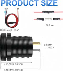 83W 12V 알루미늄 USB 콘센트, 65W PD 18W QC3.0 소켓(디지털 전압계 및 버튼 스위치 포함) 자동차 RV 해양 보트용 - Product Image 2