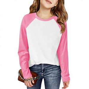 Camiseta de punto de algodón 100% para mujer, blanca y rosa, con manga raglán, cuello redondo, manga larga, corte holgado informal - Product Image 1