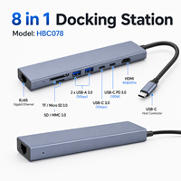 Docking Station USB-C 8-in-1 dengan HDMI 4K+30Hz, Gigabit Ethernet, 100W PD, 3x USB 3.0, Pembaca Kartu SD/TF, Casing Aluminium
