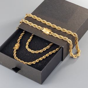 18K Vergulde 6Mm 8Mm Twist Touw Ketting Aanslag Gratis Sieraden Roestvrij Staal Dikke Geweven Gedraaide Touw Ketting - Product Image 2