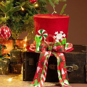 <b>Hot</b> Sale <b>Red</b> Velvet Top Hat Christmas Tree Topper Set Candy Cane Snowflake Decorations Xmas Tree Top Ornaments - Product Image 3