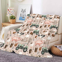 Nueva Manta de Franela con Diseño de Animales de Granja, Cerdos, Vacas y Pollos, Personalizada, Cálida y Suave para Invierno, para Sofá, Cama o Sillón