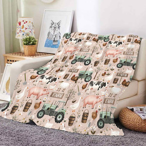 New Cute Country Farm Animals Pig Cow Chicken Tractor Flannel Blanket Customized Winter Warm Soft <b>Sofa</b> Couch <b>Bed</b> Throws Blankets - Product Image 5