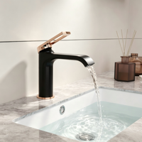 Robinet de lavabo monocommande noir mat et or rose, moderne, pour lavabo sur comptoir