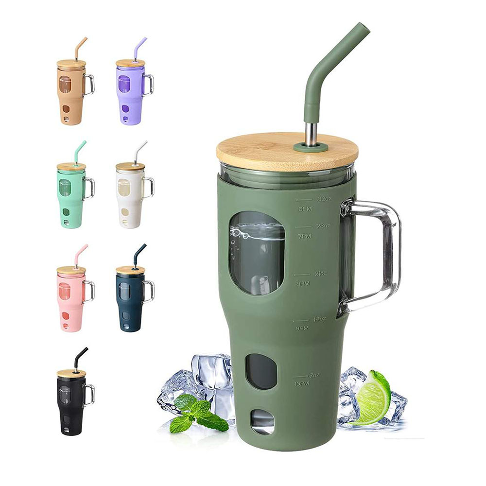 32 унций стеклянный бокал без ножки Приключения quencher стекло Кола можете путешествовать стакан с крышкой из бамбука и соломы Стэнли кружка