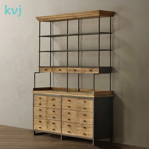 KVJ-7449 Vintage Industrial Bookcase <strong>Reclaimed</strong> <strong>Wood</strong> Metal Steel Cabinet <strong>Shelf</strong> - Product Image 2